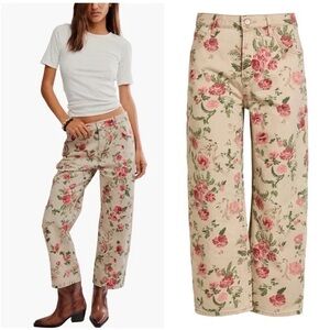 🌼🌸🌼 FREE PEOPLE Deep Trance Barrel-Leg Jeans In Floral Print size 30